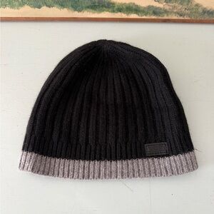 Coach Unisex Wool Angora Cashmere Blend Beanie Hat Black Gray Leather Logo